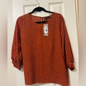 BOOHOO Red and Black polka dot blouse, Size:Large, new with tags